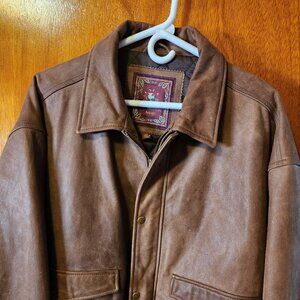 Men's 2XL The Territory Ahead Brown Distressed Lined Full Zip Leather Coat